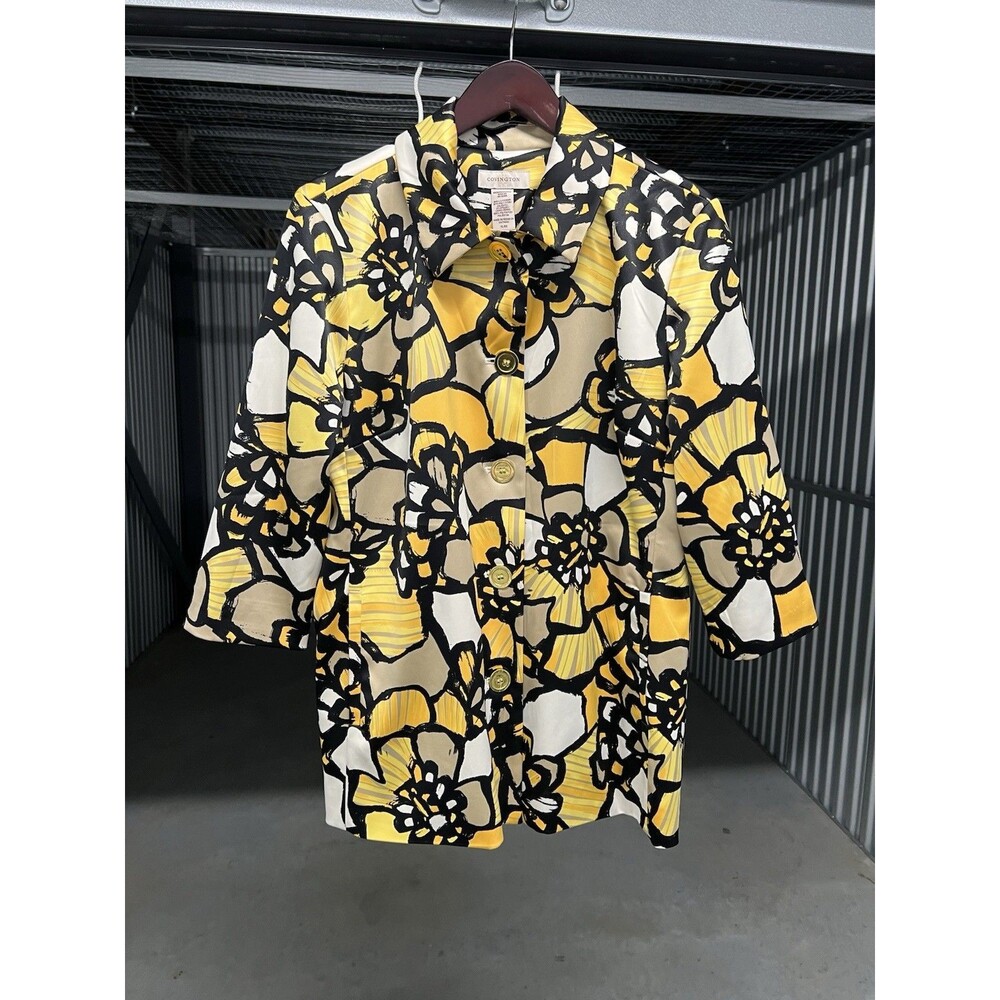 Covington Plus size XL Lined Palm Beach Flower Print Gold Jacket Coat W/pocket